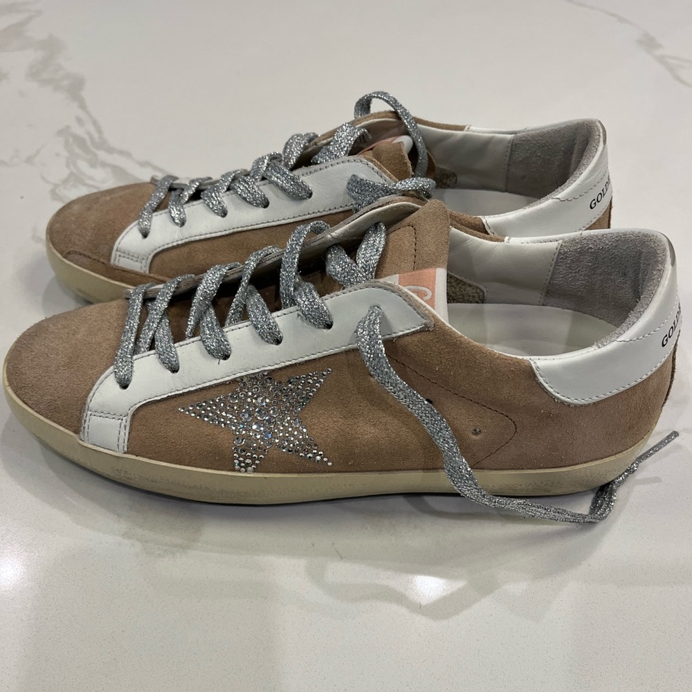 Golden Goose Superstar Crystal Leather Lowtop Sneakers, size 38